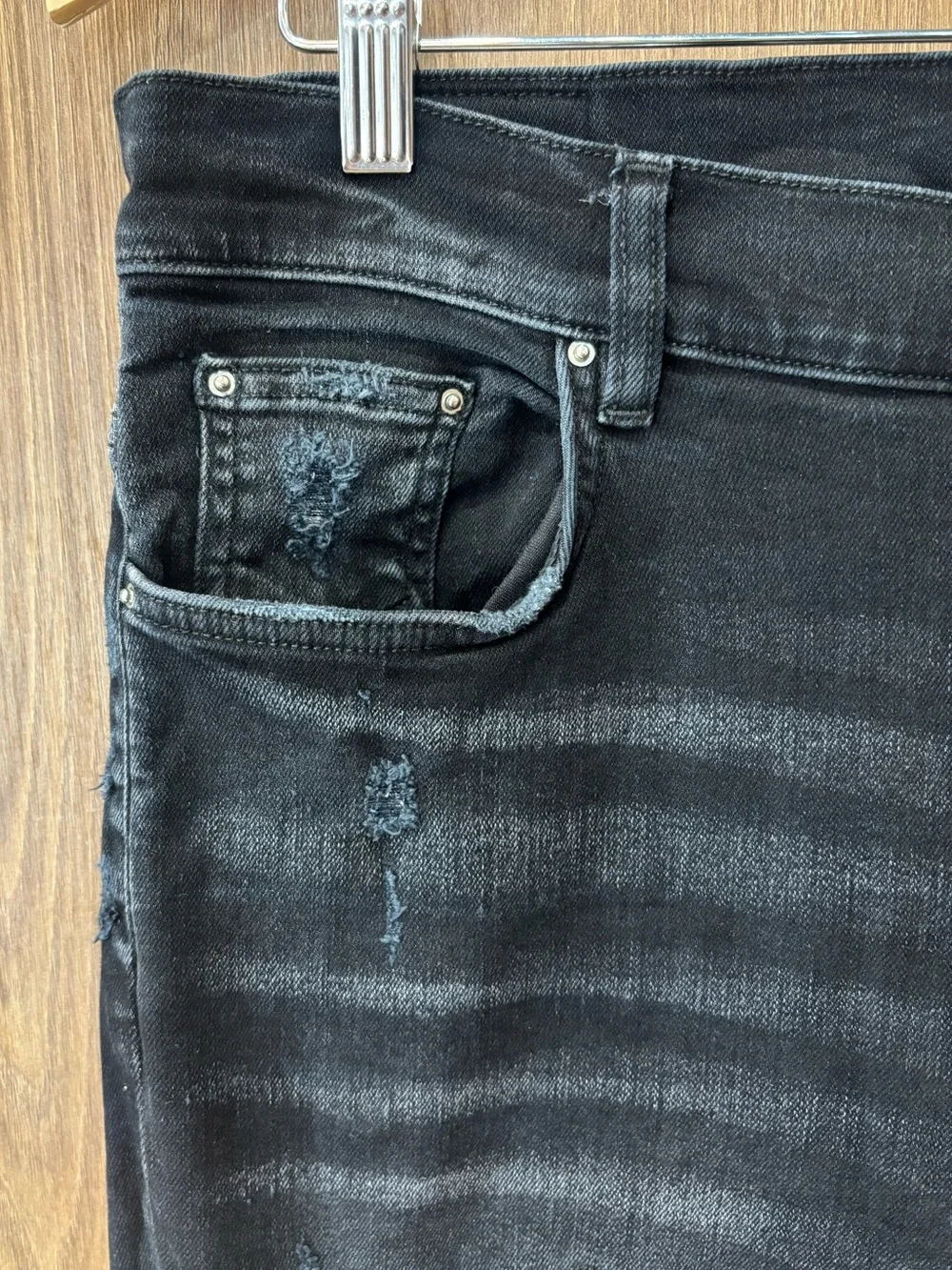 AMIRI Men’s Black Distressed Leopard Panel Skinny Jeans Size 36
